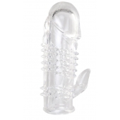 Прозрачная гелевая насадка с шипами и клиторальным отростком - 13 см. - Toyfa Basic - в Ессентуках купить с доставкой