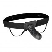 Чёрный полый страпон с вибрацией Unisex Vibrating Hollow Strap-On - 14 см. - Lux Fetish - купить с доставкой в Ессентуках