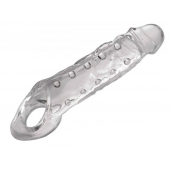 Прозразная закрытая насадка на пенис с поддержкой мошонки Clearly Ample Penis Enhancer - 22 см. - XR Brands - в Ессентуках купить с доставкой