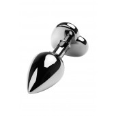 Серебристая коническая анальная пробка с красным кристаллом-сердечком - 7 см. - ToyFa - купить с доставкой в Ессентуках