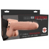 Телесный перезаряжаемый вибрострапон 7  Hollow Rechargeable Strap-on with Balls - 20,3 см. - Pipedream - купить с доставкой в Ессентуках