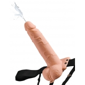 Телесный полый страпон с имитацией эякуляции 7.5  Hollow Squirting Strap-On with Balls Flesh - 21,6 см. - Pipedream - купить с доставкой в Ессентуках