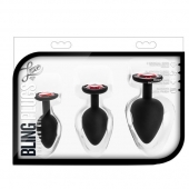 Набор черных анальных пробок с красным кристаллом-сердечком Bling Plugs Training Kit - Blush Novelties - купить с доставкой в Ессентуках