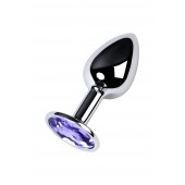 Серебристая конусовидная анальная пробка с фиолетовым кристаллом - 7 см. - ToyFa - купить с доставкой в Ессентуках