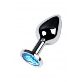 Серебристая конусовидная анальная пробка с голубым кристаллом - 8 см. - ToyFa - купить с доставкой в Ессентуках