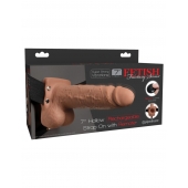 Кофейный перезаряжаемый вибрострапон 7  Hollow Rechargeable Strap-on with Balls - 20,3 см. - Pipedream - купить с доставкой в Ессентуках
