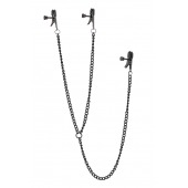 Черные зажимы на соски и клитор на цепочке DELUXE NIPPLE   CLIT CLAMPS - Dream Toys - купить с доставкой в Ессентуках