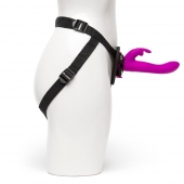 Лиловый страпон Rechargeable Vibrating Strap-On Harness Set - 17,6 см. - Happy Rabbit - купить с доставкой в Ессентуках