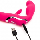 Ярко-розовый безремневой страпон Rechargeable Vibrating Strapless Strap-On - Happy Rabbit - купить с доставкой в Ессентуках