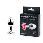 Серебристая анальная пробка с малиновым кристаллом-сердечком - 7 см. - Anal Jewelry Plug - купить с доставкой в Ессентуках
