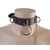 Черный кожаный ошейник Big Ring - Sitabella - купить с доставкой в Ессентуках