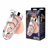 Серебристая металлическая клетка для члена с замком Enslave Cock Cage - BlueLine - купить с доставкой в Ессентуках