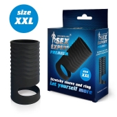 Черная открытая насадка на пенис с кольцом для мошонки XXL-size - 9,4 см. - Sex Expert - в Ессентуках купить с доставкой