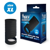 Черная открытая насадка на пенис с кольцом для мошонки XL-size - 8,9 см. - Sex Expert - в Ессентуках купить с доставкой