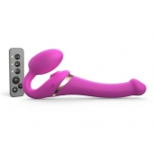 Ярко-розовый безремневой страпон Multi Orgasm Size S с клиторальной стимуляцией - Strap-on-me - купить с доставкой в Ессентуках
