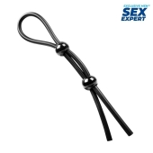 Черное силиконовое лассо с двумя шариками для утяжки - Sex Expert - в Ессентуках купить с доставкой