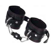 Черные кожаные однослойные наручники с контрастной строчкой - Pecado - купить с доставкой в Ессентуках