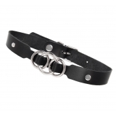 Черный кожаный ошейник со связанными кольцами - Pecado - купить с доставкой в Ессентуках