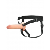 Телесный полый страпон на черных ремнях Hollow Silicone Strap-on - 17,8 см. - Pipedream - купить с доставкой в Ессентуках