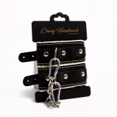 Черные скругленные наручники с мягкой бежевой подкладкой - Crazy Handmade - купить с доставкой в Ессентуках