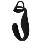 Черное эрекционное кольцо со стимуляцией промежности и анальной пробкой Cock Ring with RC Prostate Plug - Orion - в Ессентуках купить с доставкой