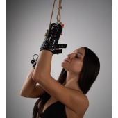 Черные высокие кожаные наручники для подвешивания - Crazy Handmade - купить с доставкой в Ессентуках