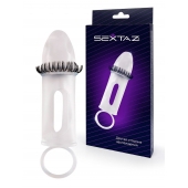 Закрытая насадка на пенис с подхватом мошонки и стимулирующими «ресничками» - Sextaz - в Ессентуках купить с доставкой