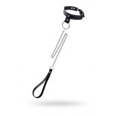 Черный узкий однослойный ошейник с серебристым поводком-цепочкой - Pecado - купить с доставкой в Ессентуках