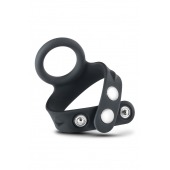 Черное эрекционное кольцо с подхватом мошонки на кнопках VS6 - Blush Novelties - в Ессентуках купить с доставкой