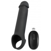 Черная вибронасадка для пениса с хомутом для мошонки и пультом ДУ Remote Controlled Penis Extension - Orion - в Ессентуках купить с доставкой