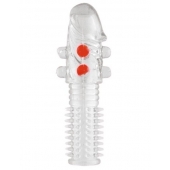 Гелевая прозрачная насадка с шариками и шипами - 14 см. - Toyfa Basic - в Ессентуках купить с доставкой