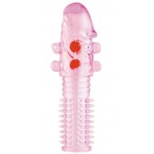 Гелевая розовая насадка с шариками и шипами - 14 см. - ToyFa - в Ессентуках купить с доставкой