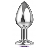 Малая серебристая анальная пробка Diamond Purple Sparkle Small с фиолетовым кристаллом - 7 см. - Lola Games - купить с доставкой в Ессентуках
