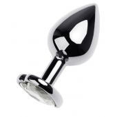 Серебристая анальная пробка с прозрачным кристаллом-сердцем - 8 см. - ToyFa - купить с доставкой в Ессентуках