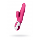 Ярко-розовый вибратор Mr. Rabbit с клиторальным отростком - 22,1 см. - Satisfyer