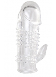 Прозрачная гелевая насадка с шипами и клиторальным отростком - 13 см. - Toyfa Basic - в Ессентуках купить с доставкой
