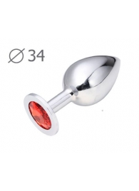 Коническая серебристая анальная втулка с красным кристаллом - 8,2 см. - Anal Jewelry Plug - купить с доставкой в Ессентуках