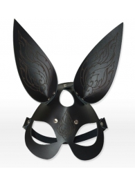 Чёрная кожаная маска с длинными ушками и эффектом тату - Sitabella - купить с доставкой в Ессентуках