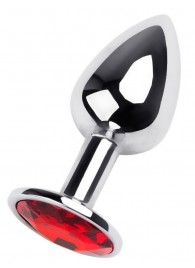 Маленькая коническая серебристая анальная пробка с красным кристаллом - 7 см. - ToyFa - купить с доставкой в Ессентуках