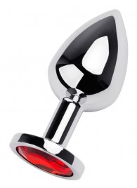 Серебристая коническая анальная пробка с красным кристаллом - 8 см. - ToyFa - купить с доставкой в Ессентуках