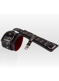 Чёрные кожаные наручники с контрастной строчкой и красной изнанкой - Sitabella - купить с доставкой #SOTBIT_REGIONS_UF_V_REGION_NAME#