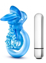 Голубое эрекционное виброкольцо 10 Function Vibrating Tongue Ring - Blush Novelties - в Ессентуках купить с доставкой