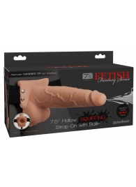 Телесный полый страпон с имитацией эякуляции 7.5  Hollow Squirting Strap-On with Balls Flesh - 21,6 см. - Pipedream - купить с доставкой в Ессентуках