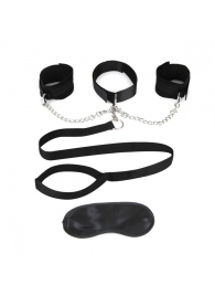 Чёрный ошейник с наручниками и поводком Collar Cuffs   Leash Set - Lux Fetish - купить с доставкой в Ессентуках