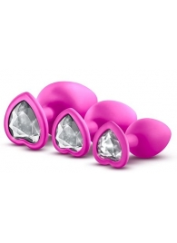 Набор розовых анальных пробок с прозрачным кристаллом-сердечком Bling Plugs Training Kit - Blush Novelties - купить с доставкой в Ессентуках