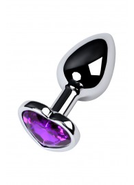Серебристая коническая анальная пробка с фиолетовым кристаллом-сердечком - 7 см. - ToyFa - купить с доставкой в Ессентуках