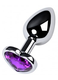 Серебристая коническая анальная пробка с фиолетовым кристаллом-сердечком - 7 см. - ToyFa - купить с доставкой в Ессентуках