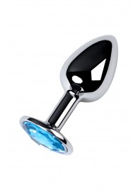 Серебристая конусовидная анальная пробка с голубым кристаллом - 7 см. - ToyFa - купить с доставкой в Ессентуках