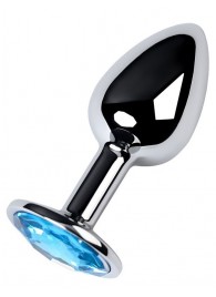 Серебристая конусовидная анальная пробка с голубым кристаллом - 7 см. - ToyFa - купить с доставкой в Ессентуках