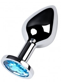 Серебристая конусовидная анальная пробка с голубым кристаллом - 8 см. - ToyFa - купить с доставкой в Ессентуках